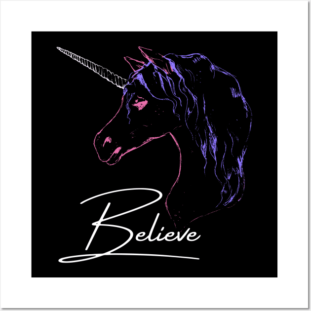 I Still Believe in Unicorns Print Wall Art by thepinecones